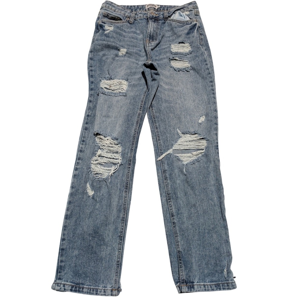 Refuge Denim Boyfriend Jeans Womens 01 Blue Mid Rise Distressed Ripped Relaxed